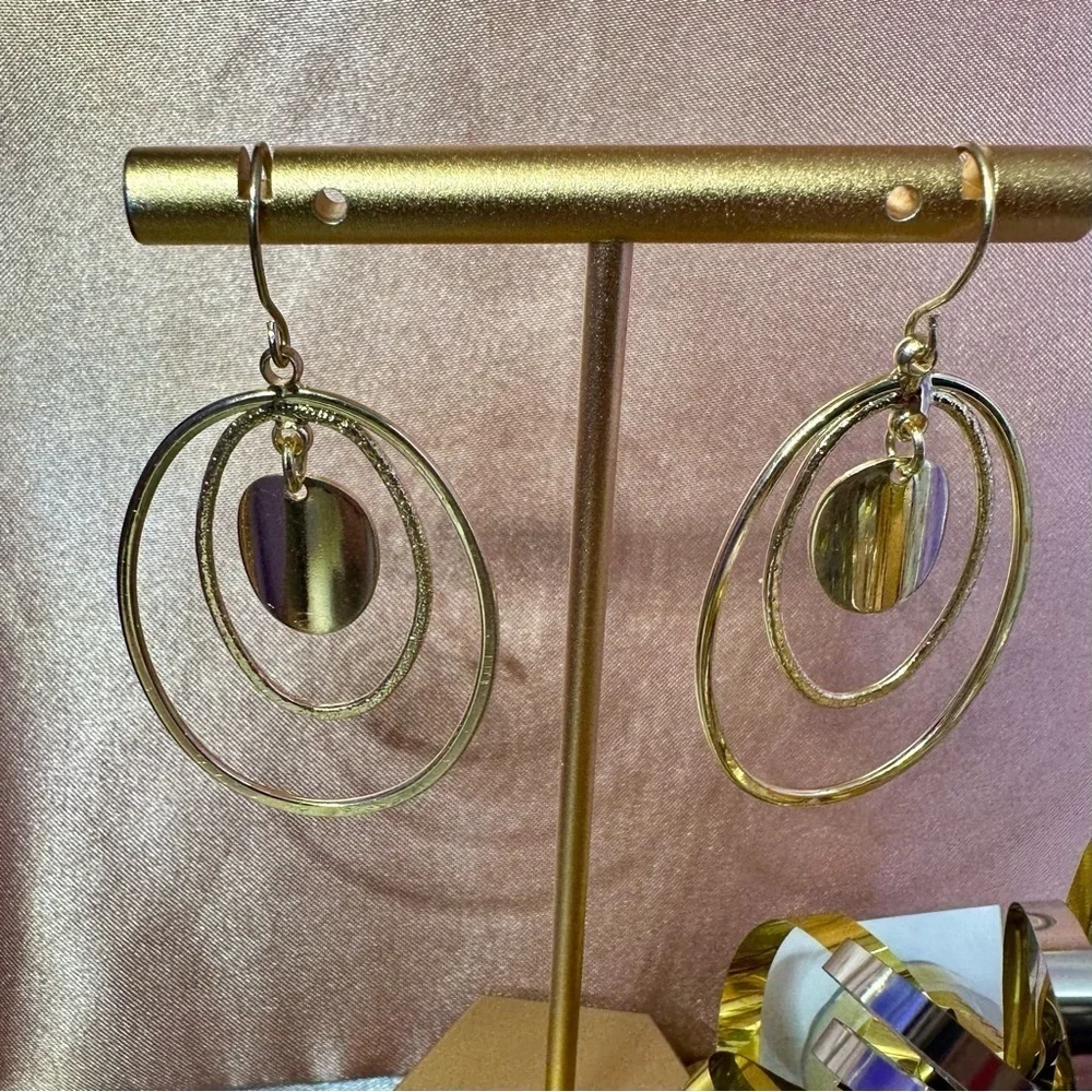 Gold Geometric Earrings with Minimalist Design Double Hoop Earrings Gold Plated